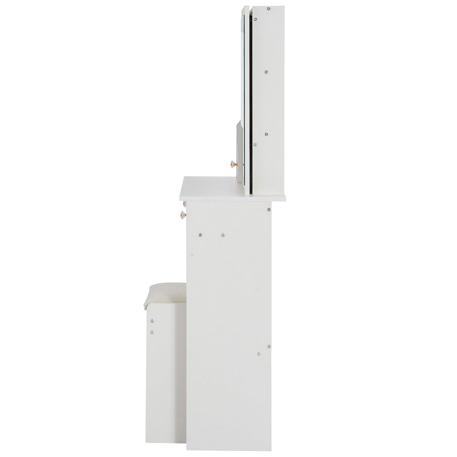 THE FURNITURE CO. Vanity Default Small Size Left Drawer Desktop Vanity Table With Cushioned Stool Extra Large Sliding Mirror High Capacity Storage Suitable For Small Space In White