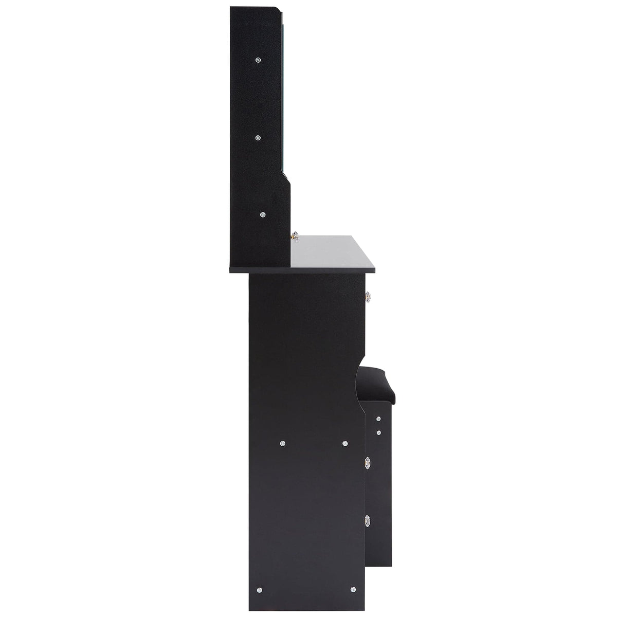 THE FURNITURE CO. Vanity Default Small Size Left Drawer Vanity Table With Cushioned Stool Multi Layer High Capacity Storage Stylish Design For Small Spaces In Black