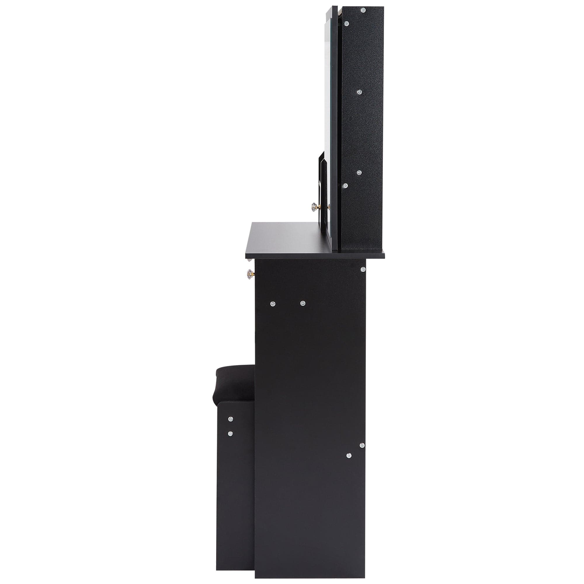 THE FURNITURE CO. Vanity Default Small Size Left Drawer Vanity Table With Cushioned Stool Multi Layer High Capacity Storage Stylish Design For Small Spaces In Black