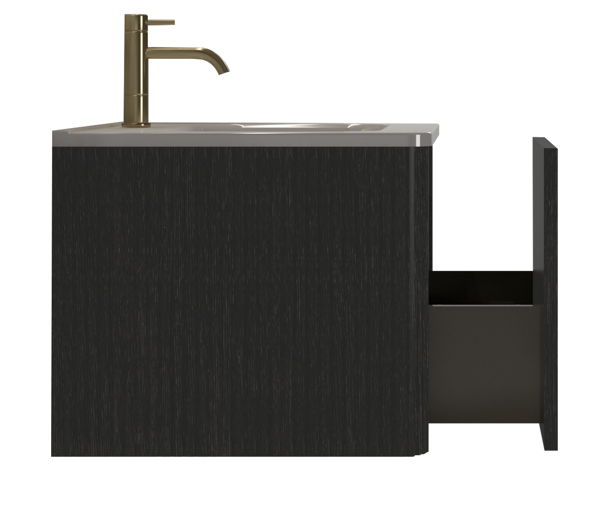THE FURNITURE CO. Vanity Default Striped Brushed Black Oak Floating Bathroom Vanity with White Ceramic Sink In Black