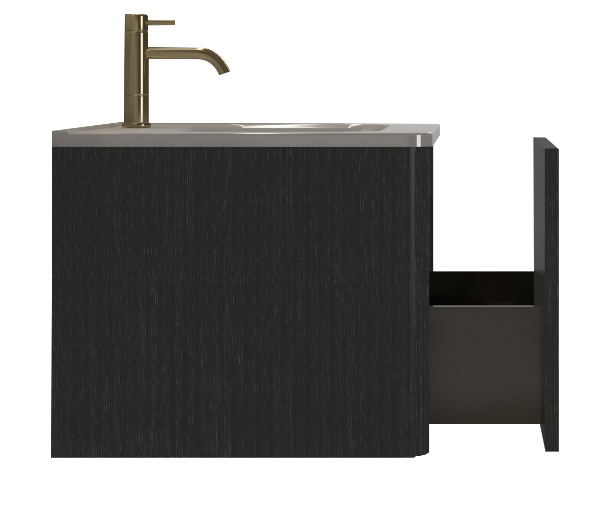 THE FURNITURE CO. Vanity Default Striped Brushed Black Oak Floating Bathroom Vanity with White Ceramic Sink In Black