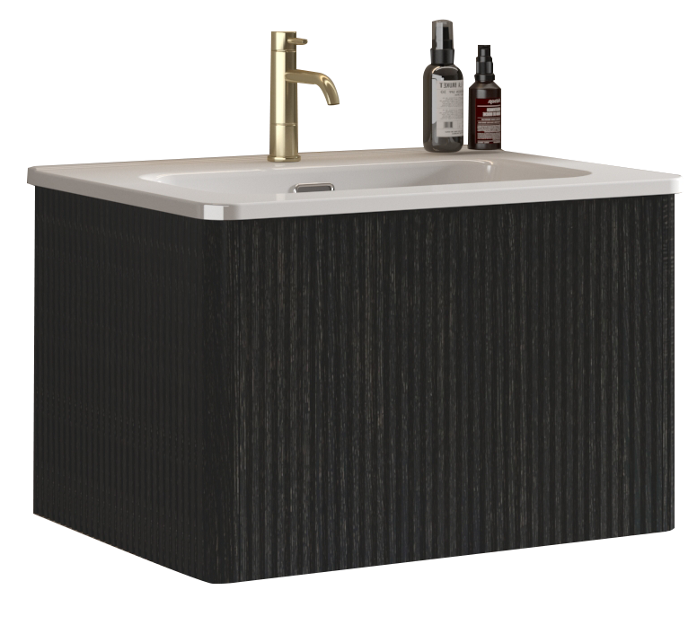 THE FURNITURE CO. Vanity Default Striped Brushed Black Oak Floating Bathroom Vanity with White Ceramic Sink In Black