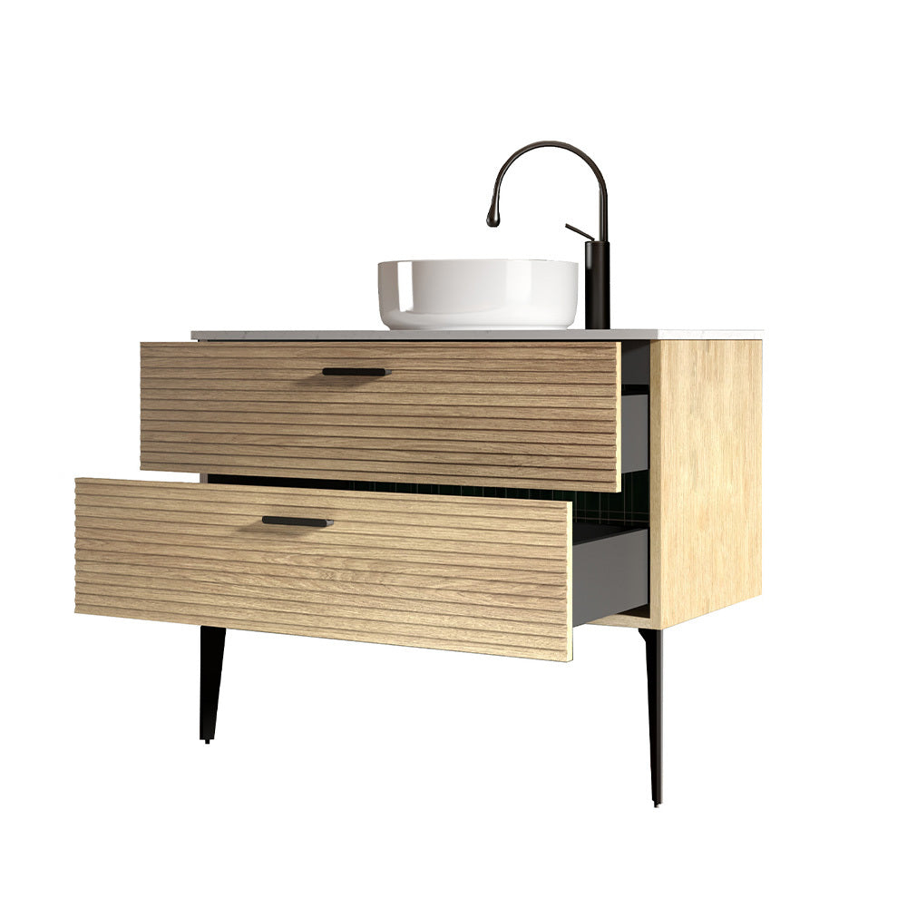 THE FURNITURE CO. Vanity Default Striped Natural Oak Bathroom Vanity with Ceramic Sink Freestanding Design for Modern Bathroom In Natural Oak