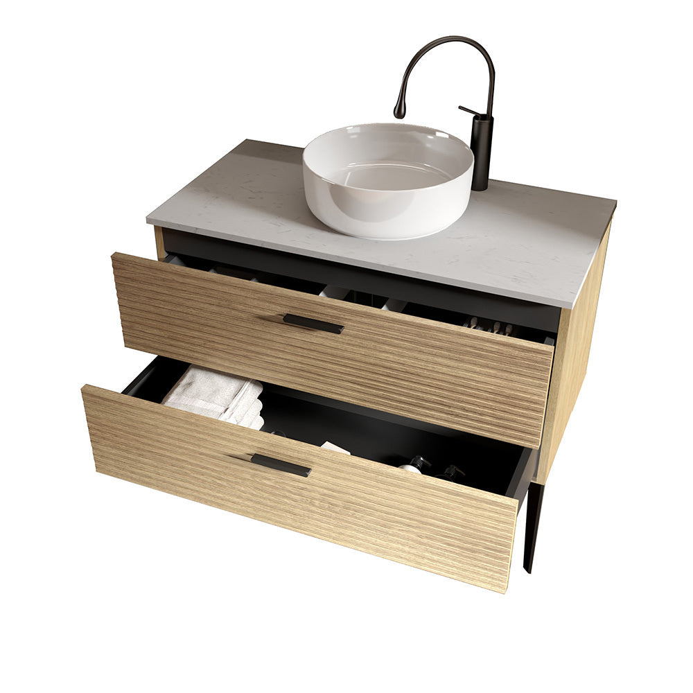 THE FURNITURE CO. Vanity Default Striped Natural Oak Bathroom Vanity with Ceramic Sink Freestanding Design for Modern Bathroom In Natural Oak