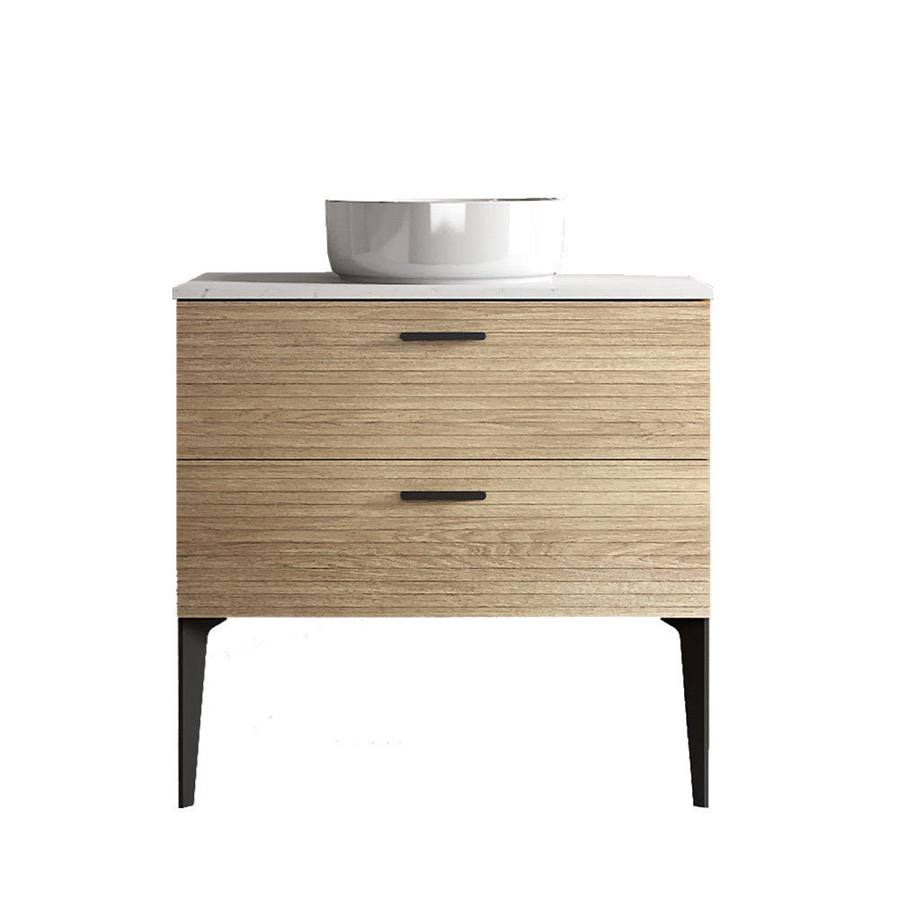 THE FURNITURE CO. Vanity Default Striped Natural Oak Bathroom Vanity with Ceramic Sink Freestanding Design In Oak