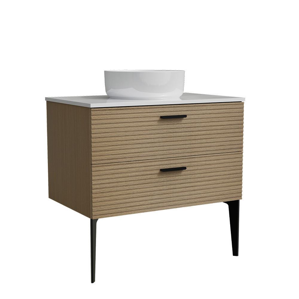 THE FURNITURE CO. Vanity Default Striped Natural Oak Bathroom Vanity with Ceramic Sink Freestanding Design In Oak