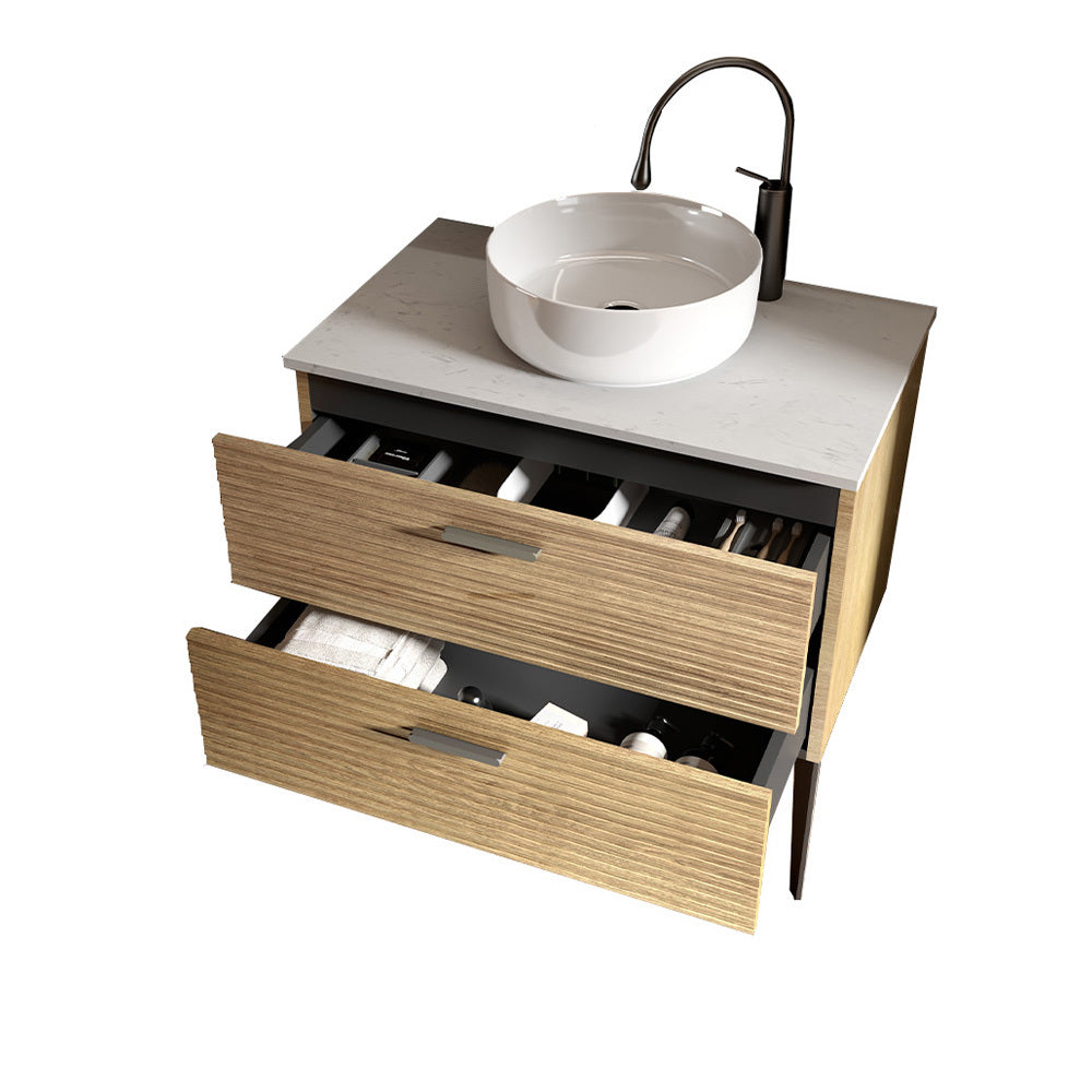 THE FURNITURE CO. Vanity Default Striped Natural Oak Bathroom Vanity with Ceramic Sink Freestanding Design In Oak