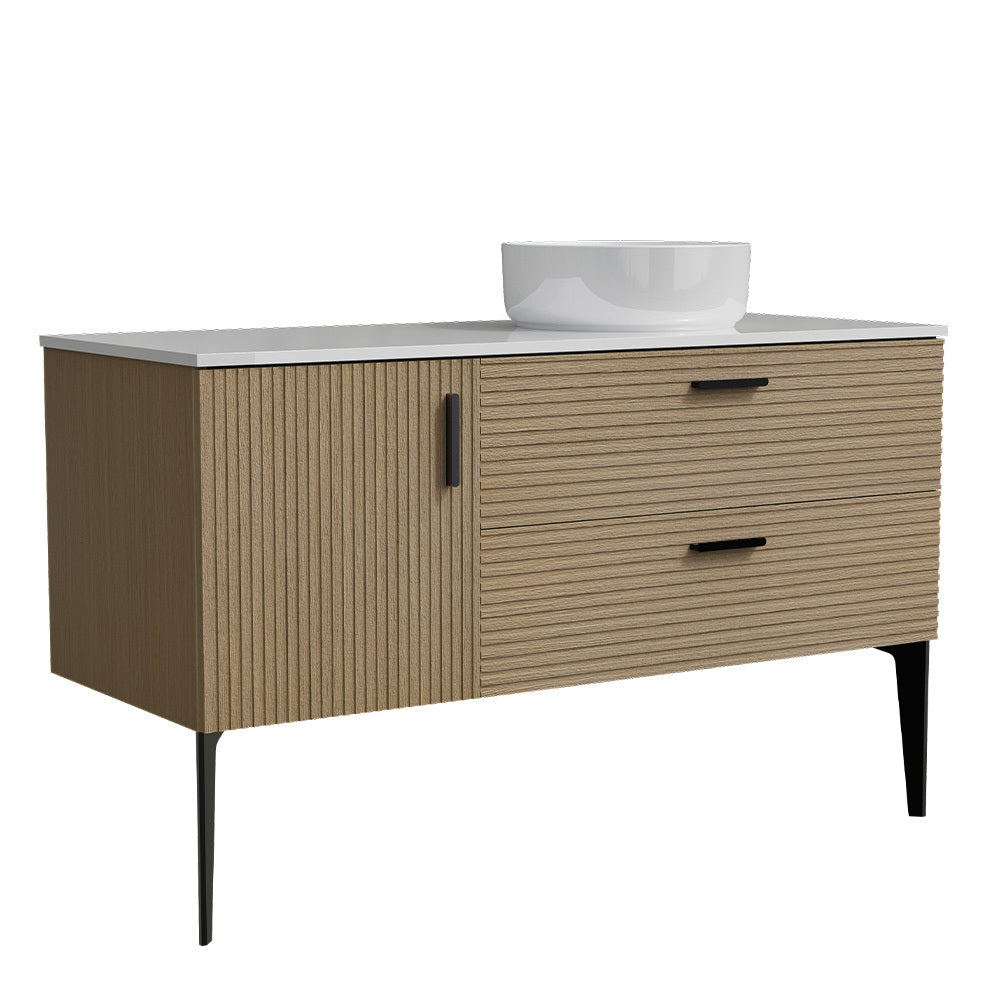THE FURNITURE CO. Vanity Default Striped Natural Oak Bathroom Vanity with Sink Freestanding Cabinet for Modern Spaces In Oak