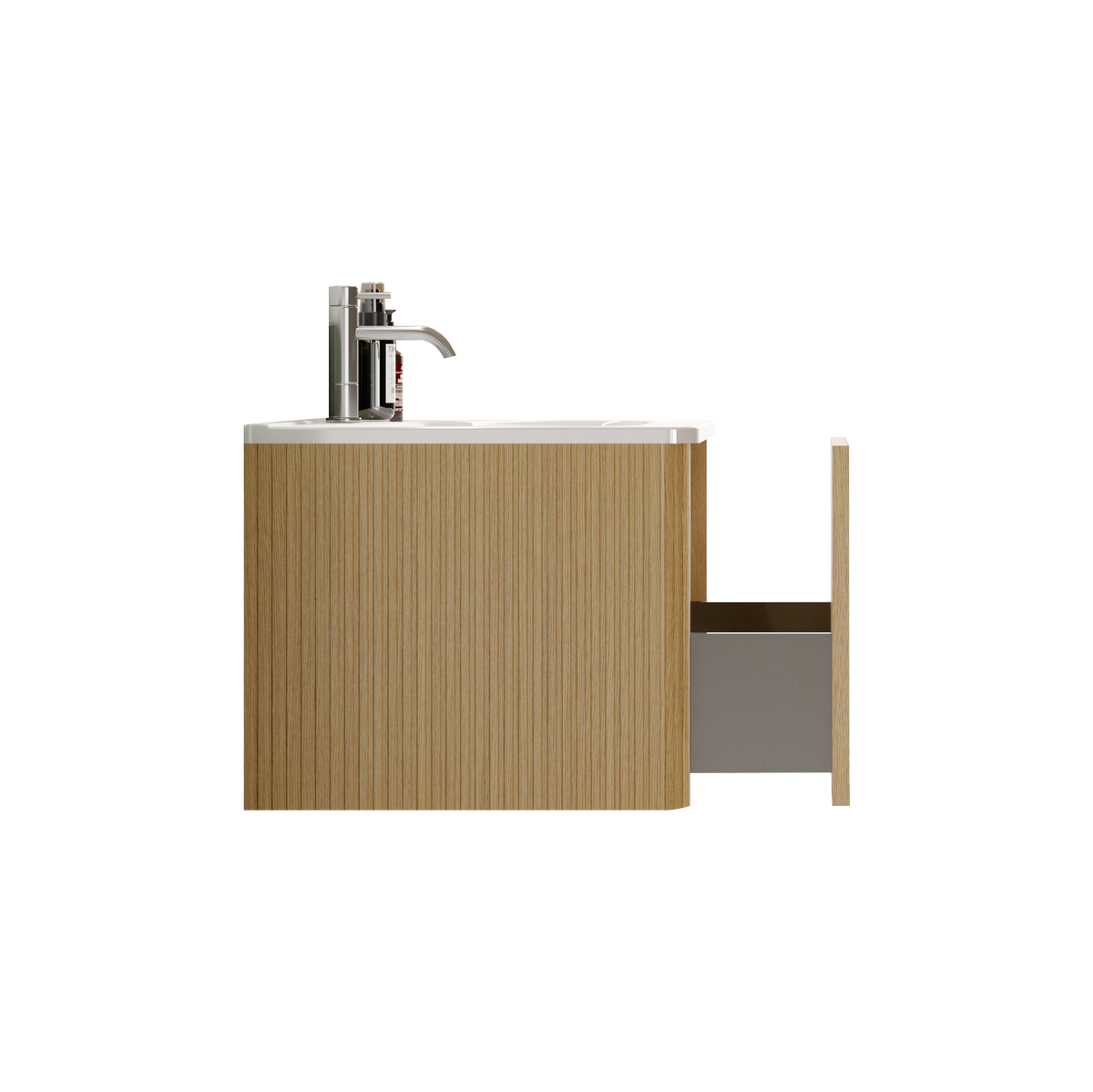 THE FURNITURE CO. Vanity Default Striped Natural Oak Bathroom Vanity with White Ceramic Sink Wall Mounted Floating Design In White and Oak