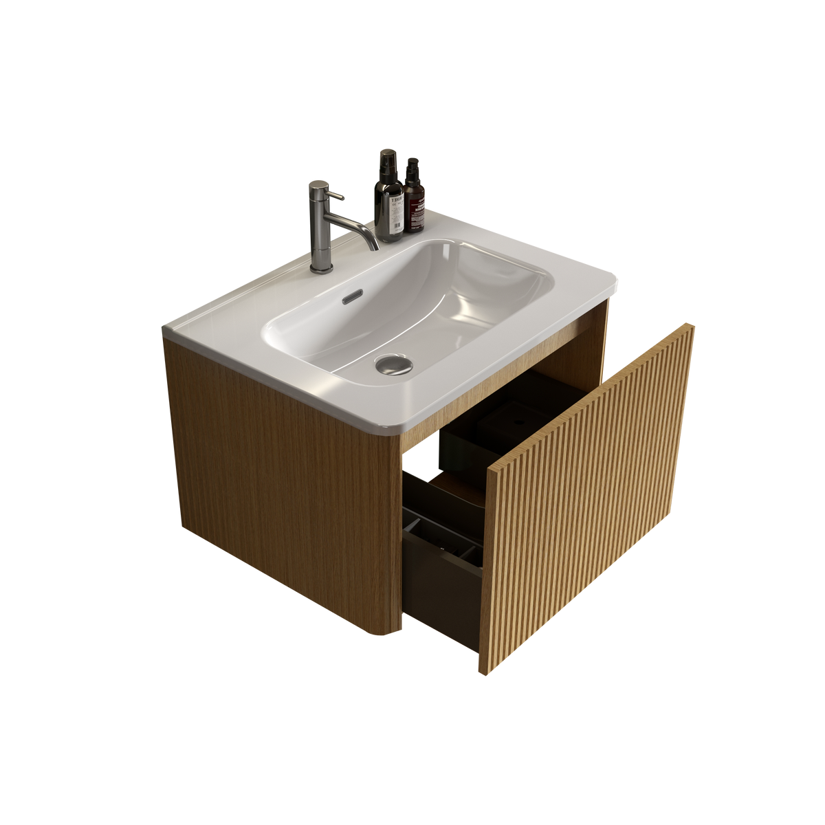 THE FURNITURE CO. Vanity Default Striped Natural Oak Bathroom Vanity with White Ceramic Sink Wall Mounted Floating Design In White and Oak