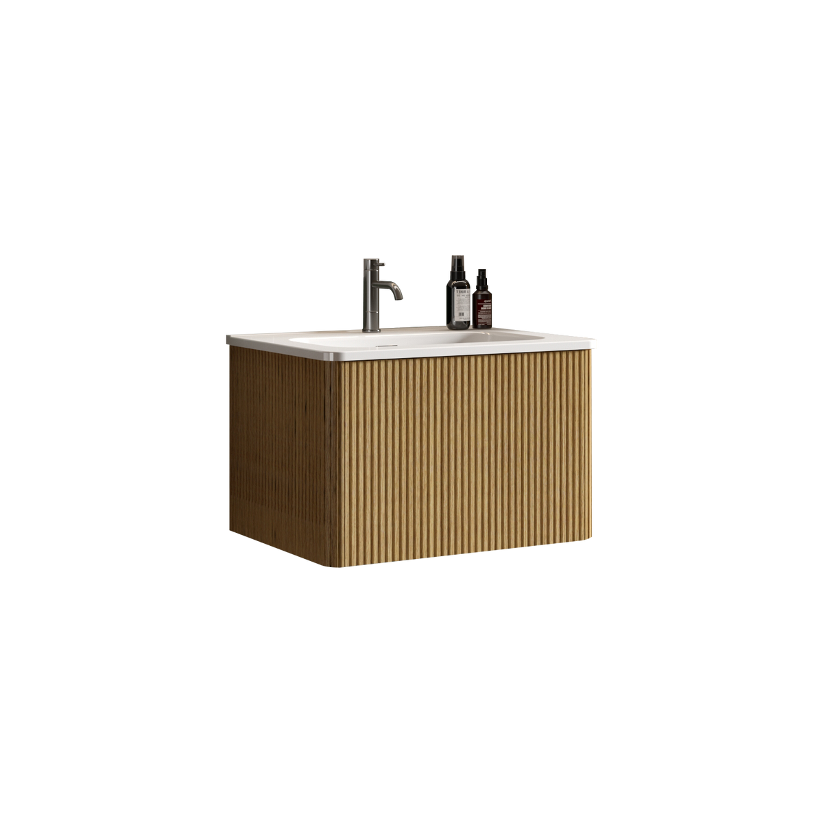 THE FURNITURE CO. Vanity Default Striped Natural Oak Bathroom Vanity with White Ceramic Sink Wall Mounted Floating Design In White and Oak