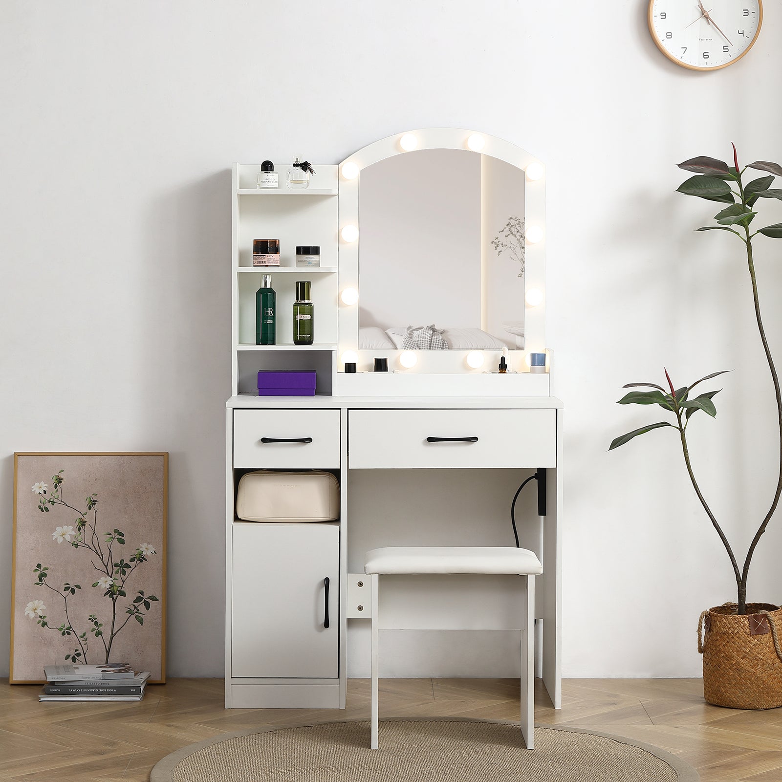 THE FURNITURE CO. Vanity Default Vanity Desk Set With Large Lighted Mirror And Adjustable Brightness In White