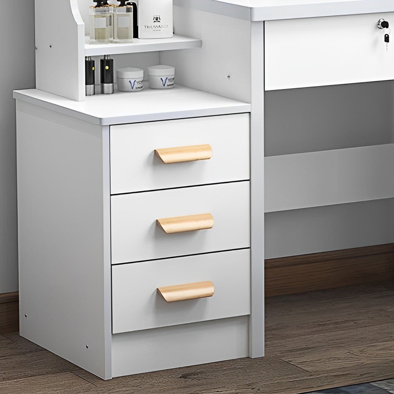 THE FURNITURE CO. Vanity Default Vanity Desk with Adjustable Lights and 4 Drawers In White