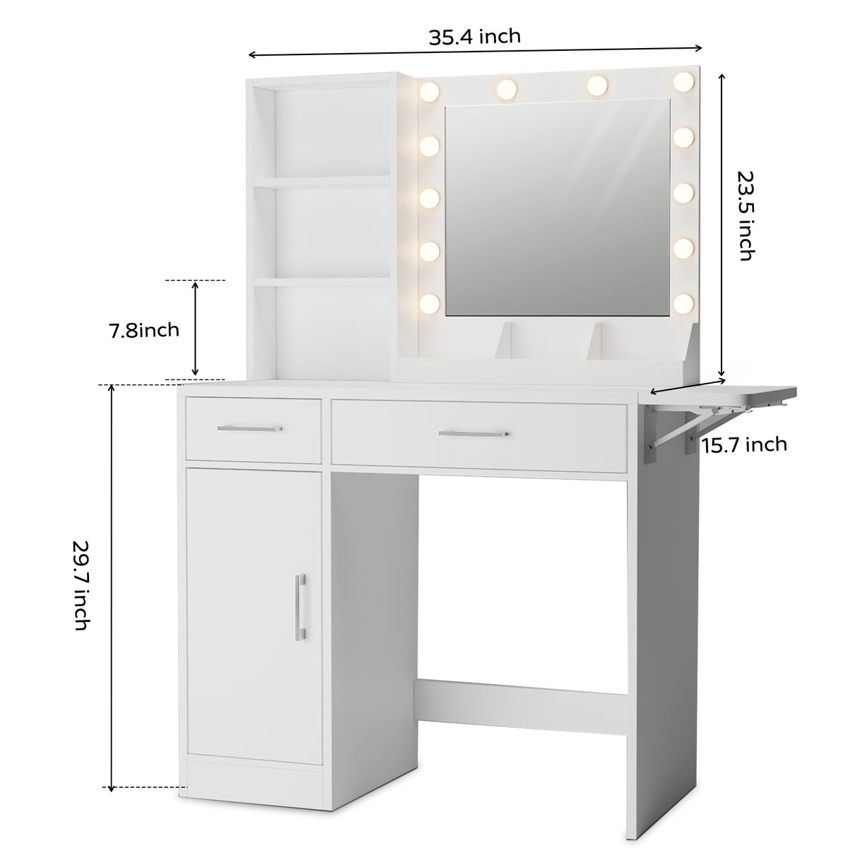 THE FURNITURE CO. Vanity Default Vanity Desk with Drawers &amp; Mirror with Lights Lots Storage In White