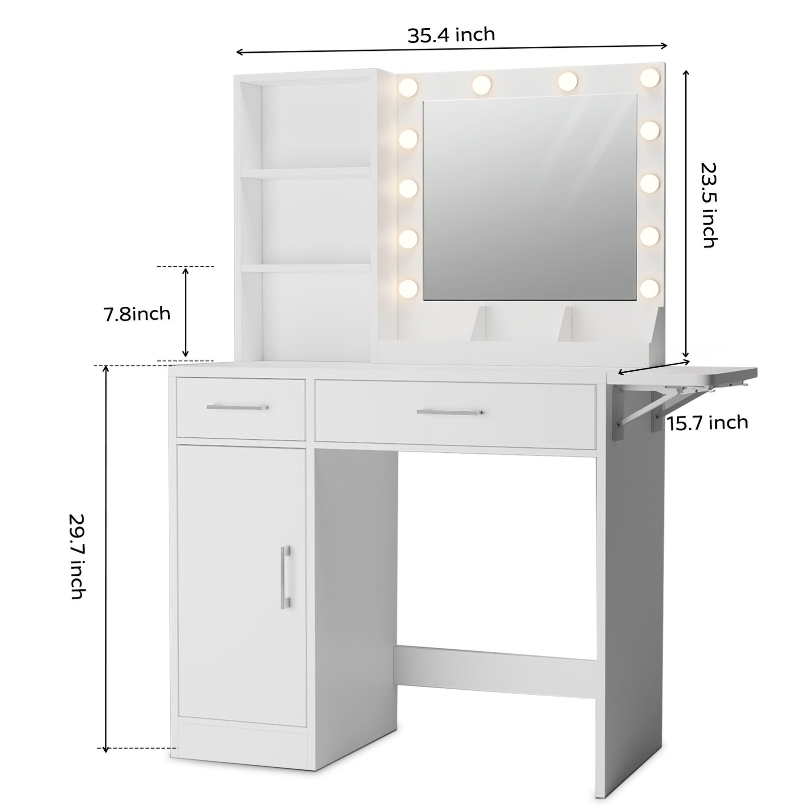 THE FURNITURE CO. Vanity Default Vanity Desk with Drawers & Mirror with Lights Lots Storage In White