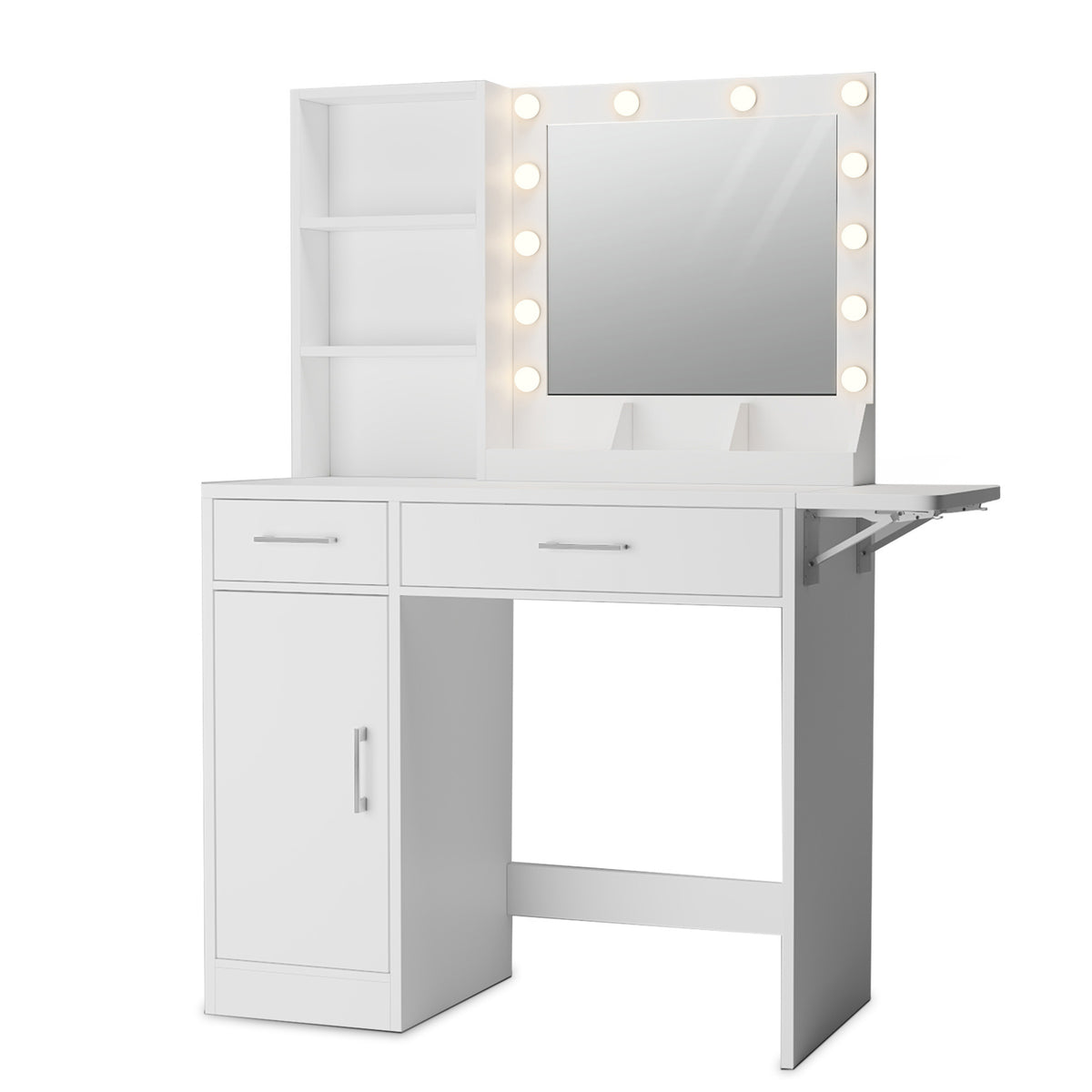THE FURNITURE CO. Vanity Default Vanity Desk with Drawers &amp; Mirror with Lights Lots Storage In White