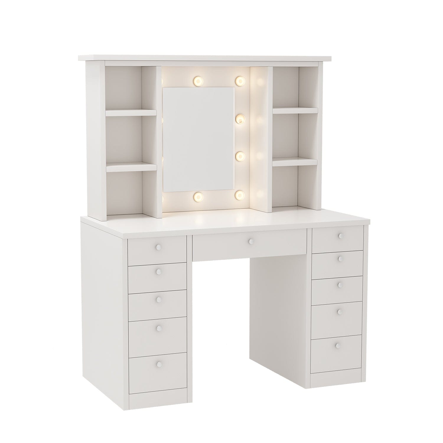 THE FURNITURE CO. Vanity Default Vanity Desk with LED Lighted Mirror and 11 Drawers Adjustable Brightness and Hidden Wiring In White