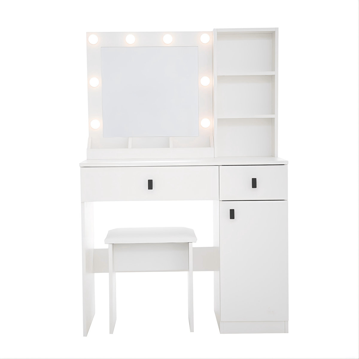 THE FURNITURE CO. Vanity Default Vanity Desk with Lights and Adjustable Mirror for Makeup Storage with Large Drawers and Shelves In White