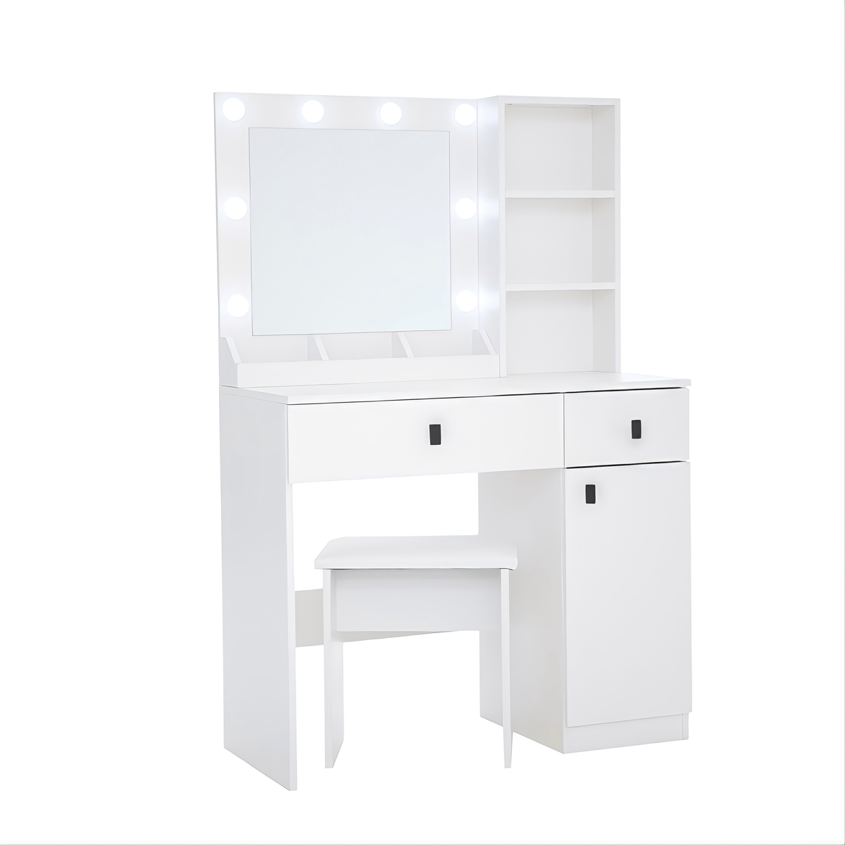 THE FURNITURE CO. Vanity Default Vanity Desk with Lights and Adjustable Mirror for Makeup Storage with Large Drawers and Shelves In White