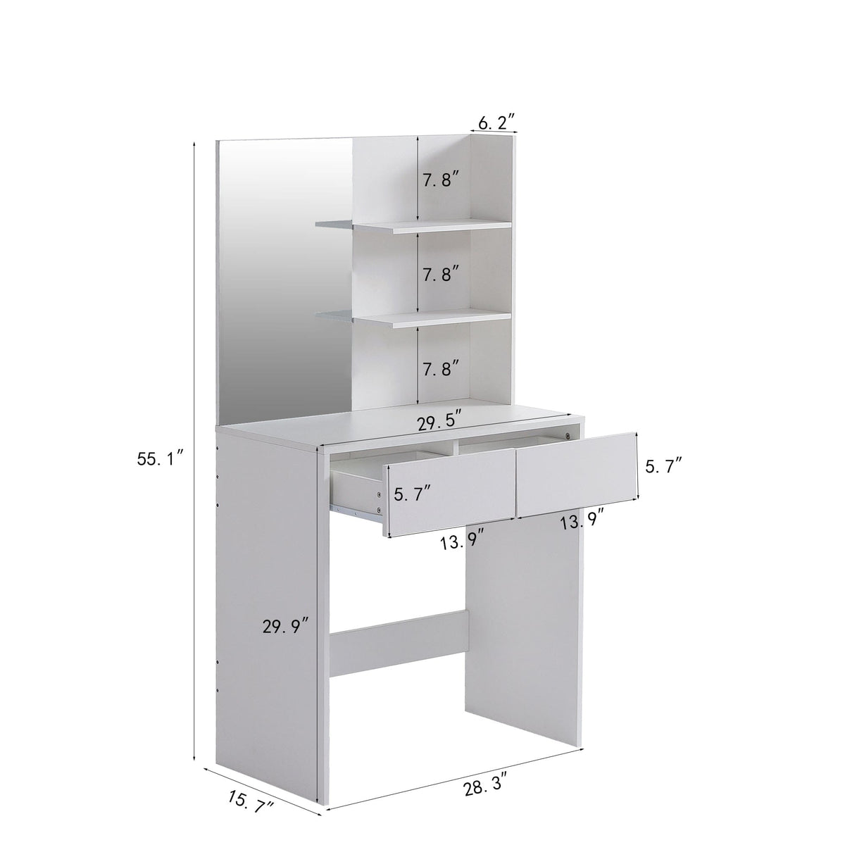 THE FURNITURE CO. Vanity Default Vanity Desk With Mirror And 2 Drawers In White Color