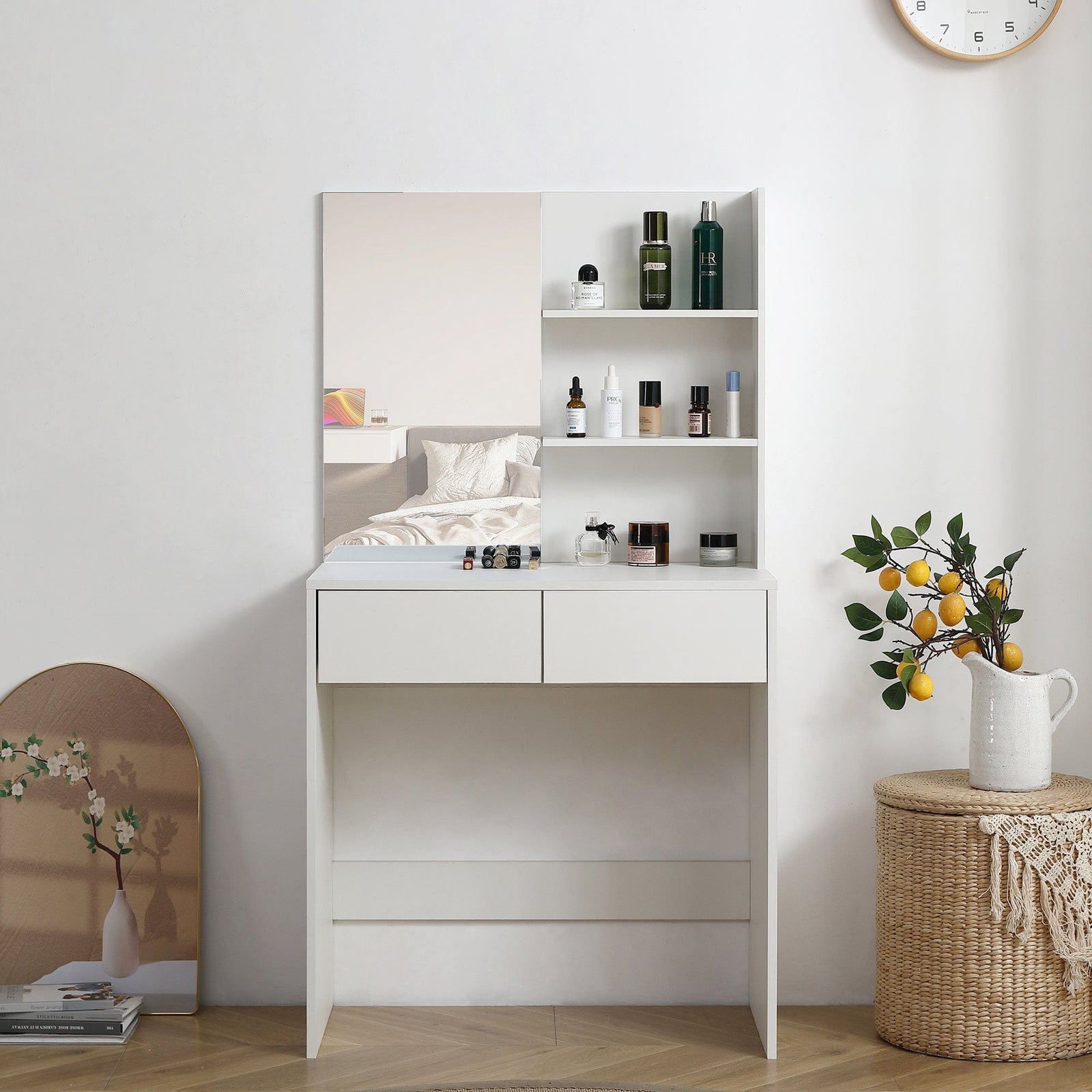 THE FURNITURE CO. Vanity Default Vanity Desk With Mirror And 2 Drawers In White Color