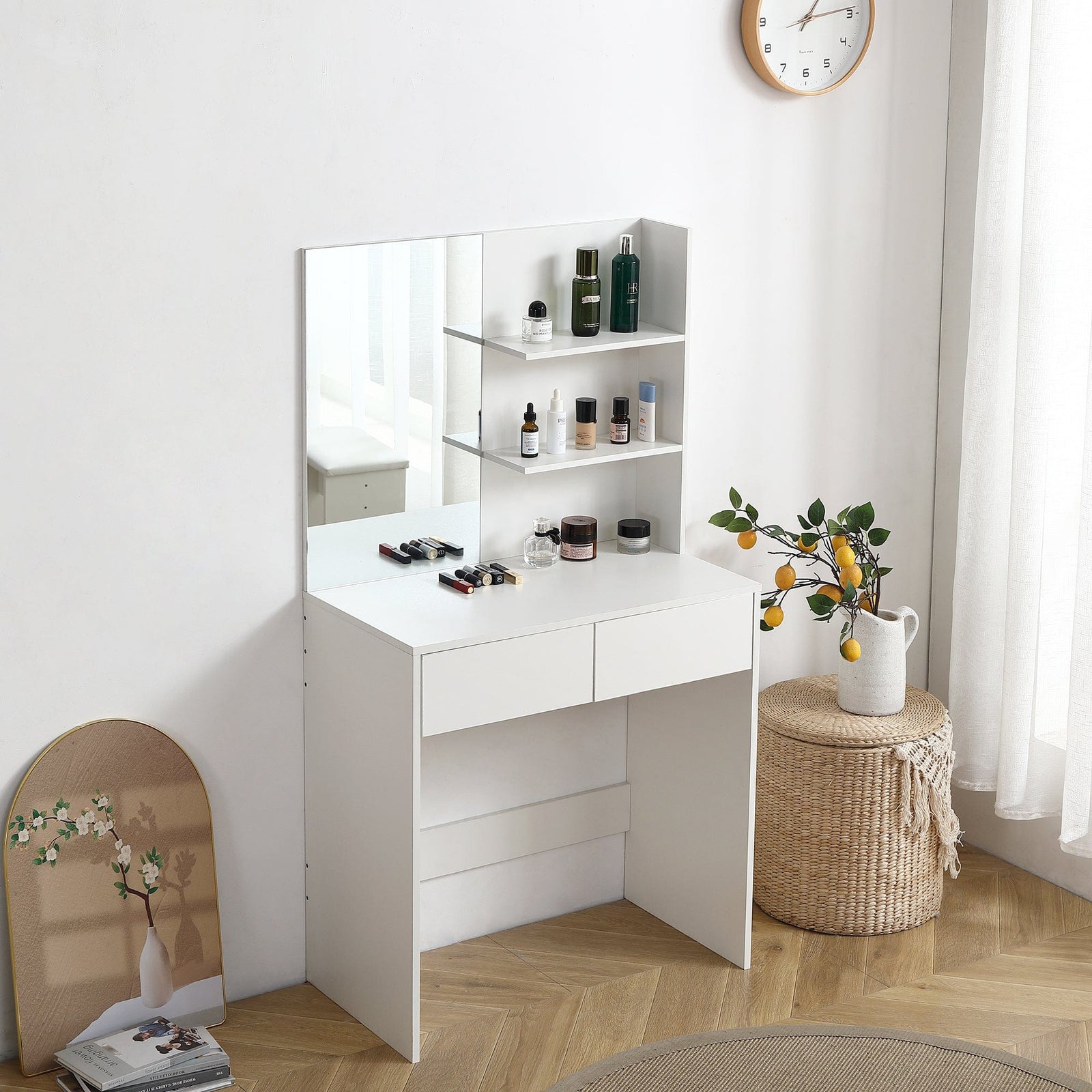 THE FURNITURE CO. Vanity Default Vanity Desk With Mirror And 2 Drawers In White Color