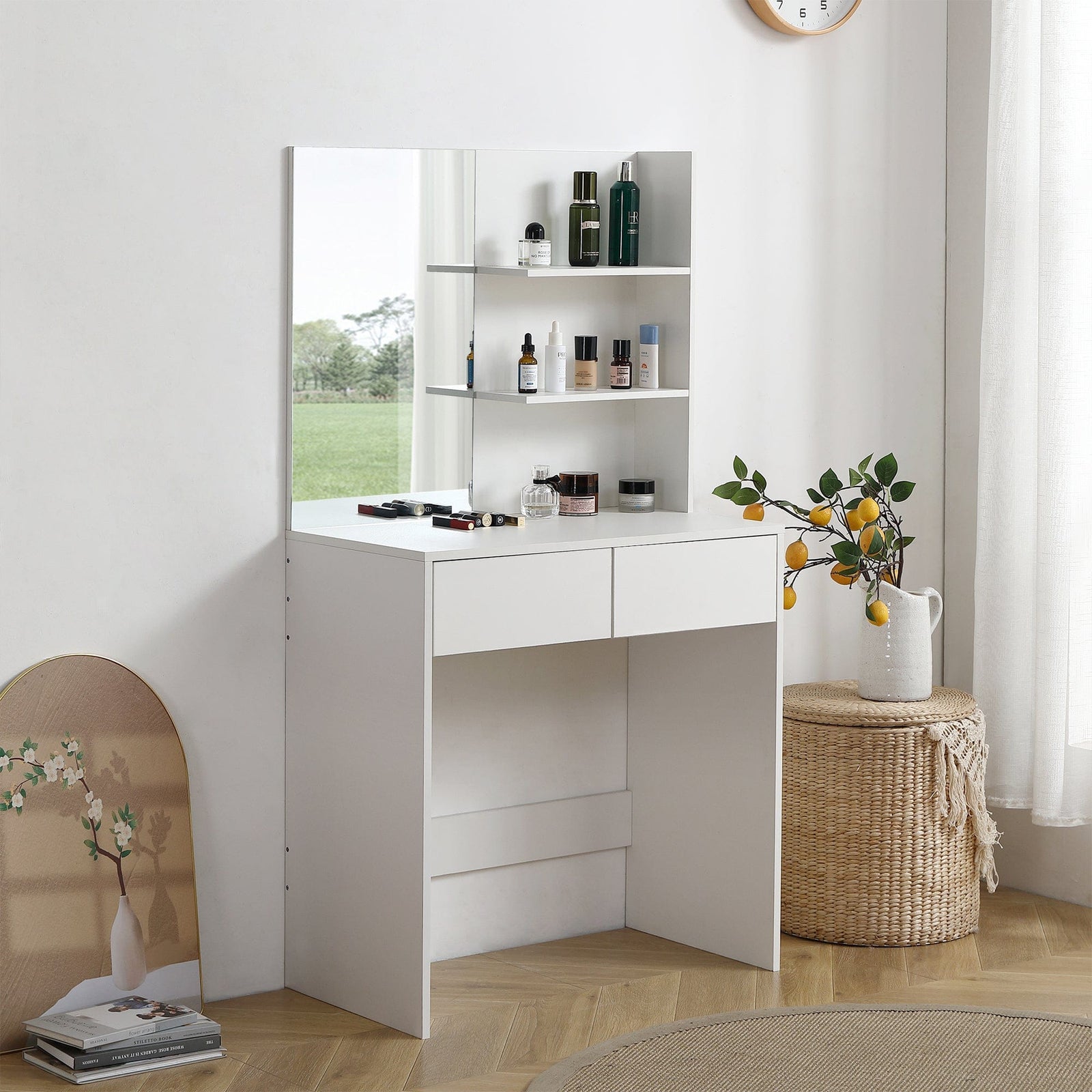 THE FURNITURE CO. Vanity Default Vanity Desk With Mirror And 2 Drawers In White Color