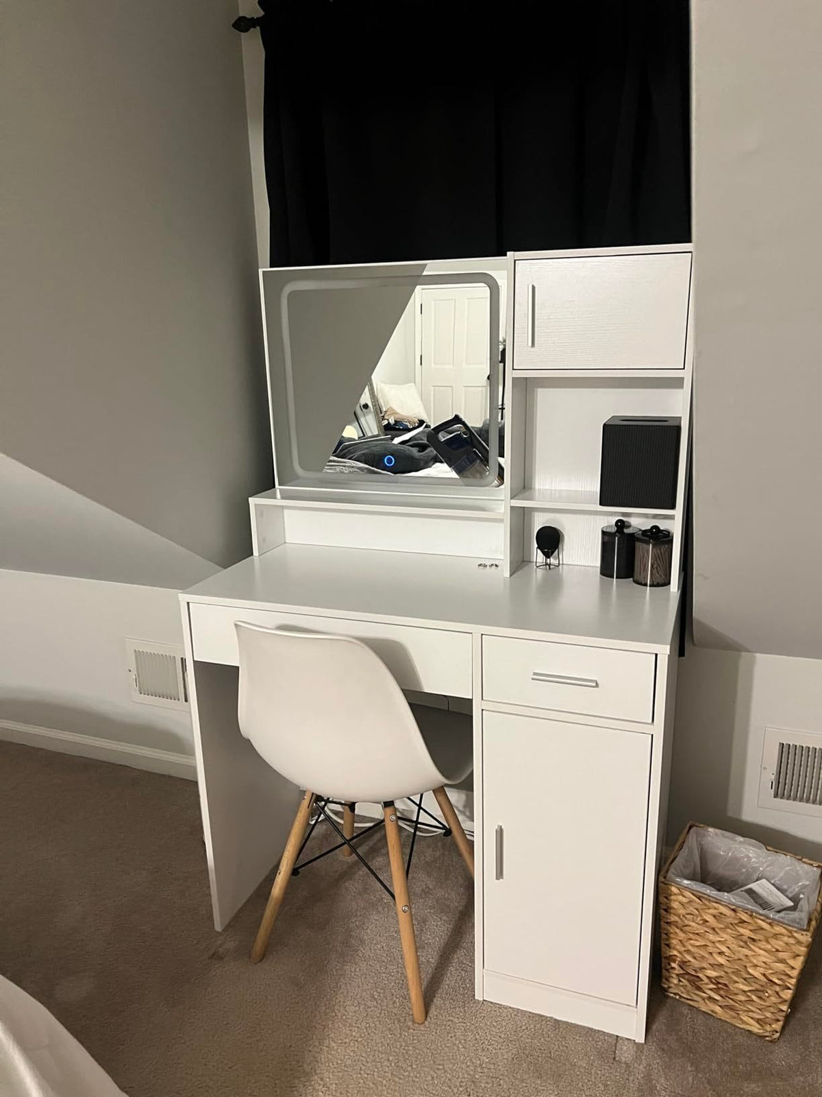 THE FURNITURE CO. Vanity Default Vanity Desk with Mirror and LED Light Strip Large Drawer 3 Level Storage Dresser 3 Lighting Modes Adjustable Brightness In White