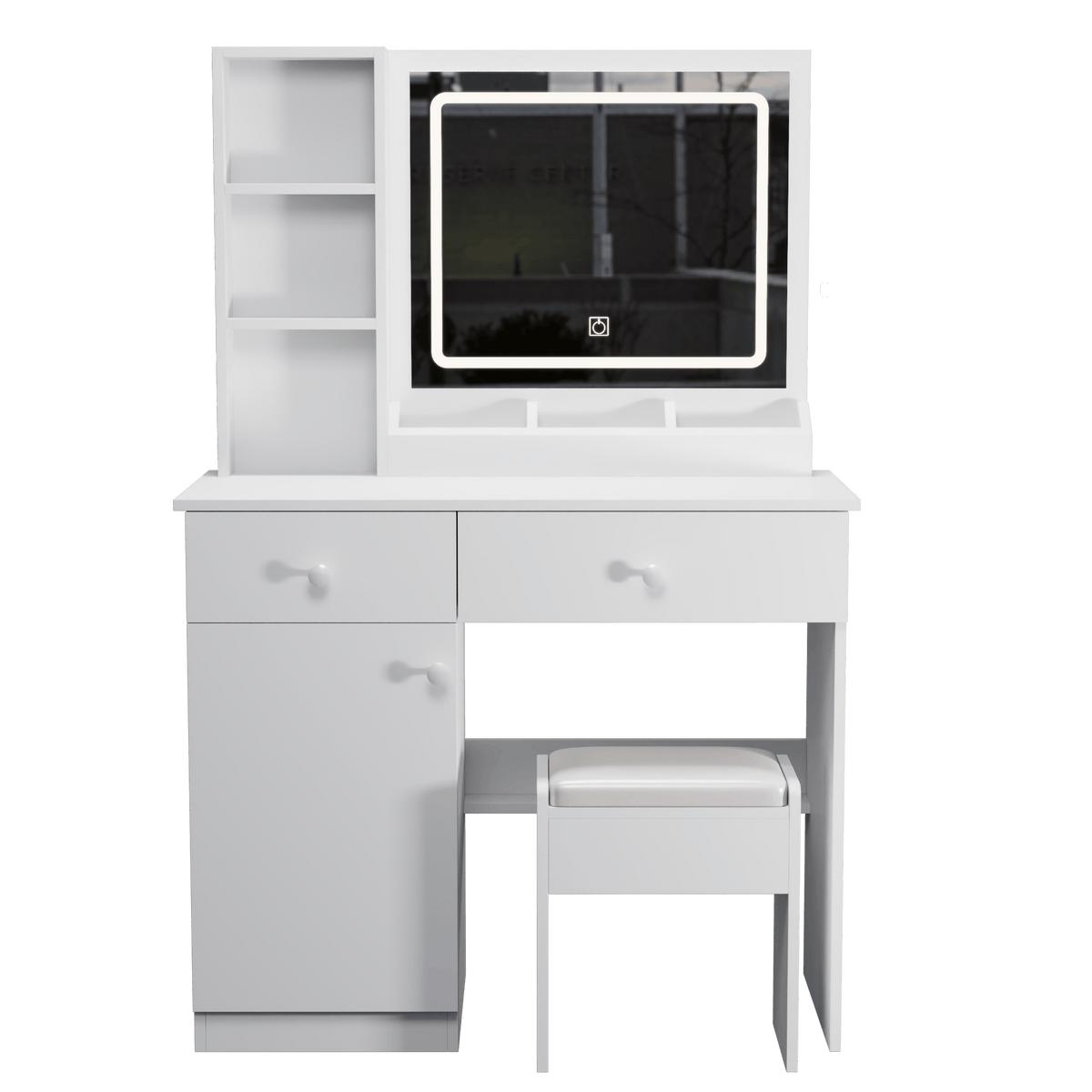 THE FURNITURE CO. Vanity Default Vanity Desk with Mirror and Lights for Makeup Adjustable Brightness with 3 Color Options and 2 Big Drawers In White