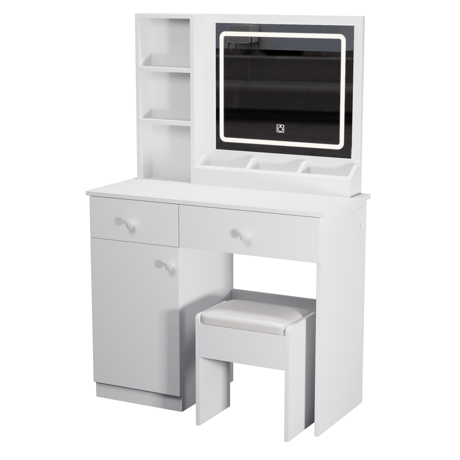 THE FURNITURE CO. Vanity Default Vanity Desk with Mirror and Lights for Makeup Adjustable Brightness with 3 Color Options and 2 Big Drawers In White