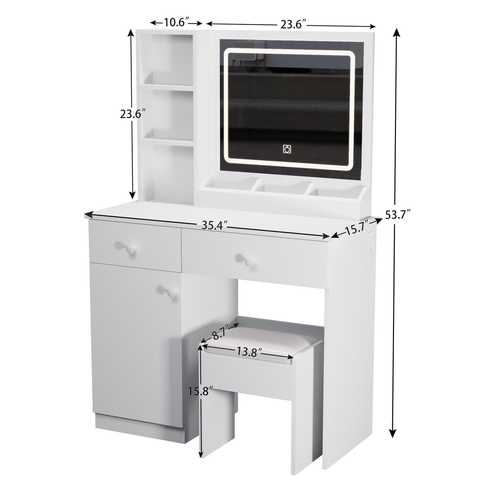 THE FURNITURE CO. Vanity Default Vanity Desk with Mirror and Lights for Makeup Adjustable Brightness with 3 Color Options and 2 Big Drawers In White