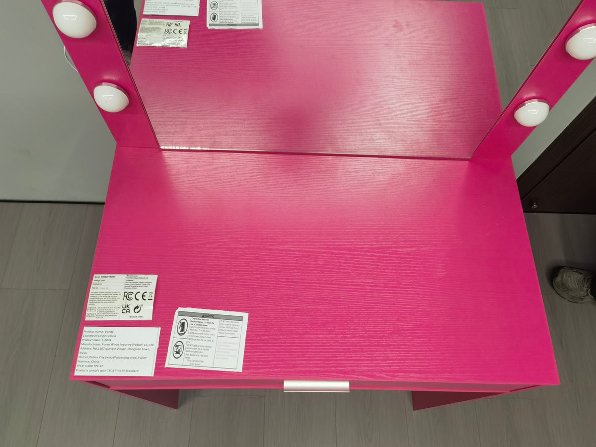 THE FURNITURE CO. Vanity Default Vanity Desk with Mirror and Lights for Makeup, Large Drawer and 3 Adjustable Lighting Modes, Perfect for Bedroom In Black