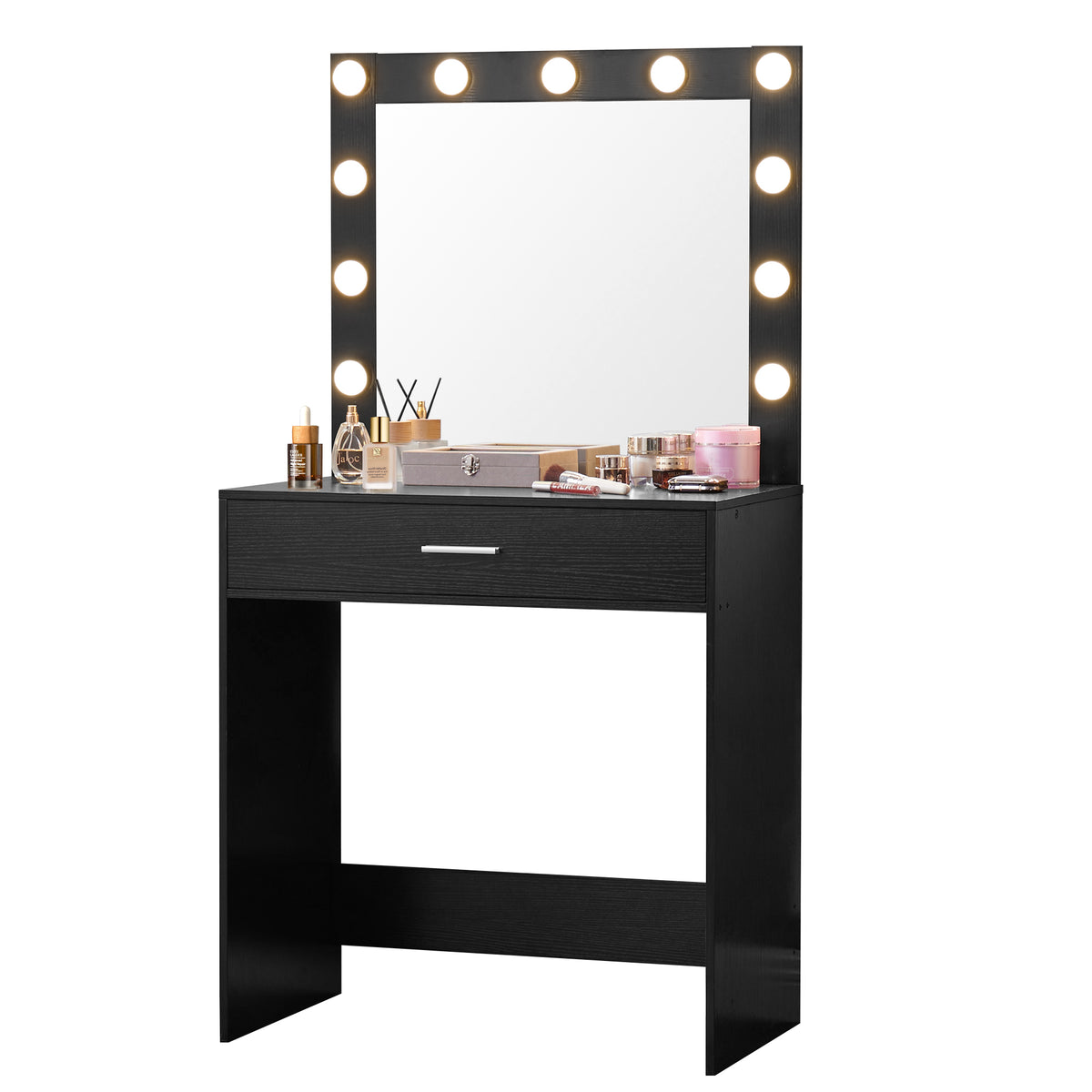 THE FURNITURE CO. Vanity Default Vanity Desk with Mirror and Lights for Makeup, Large Drawer and 3 Adjustable Lighting Modes, Perfect for Bedroom In Black