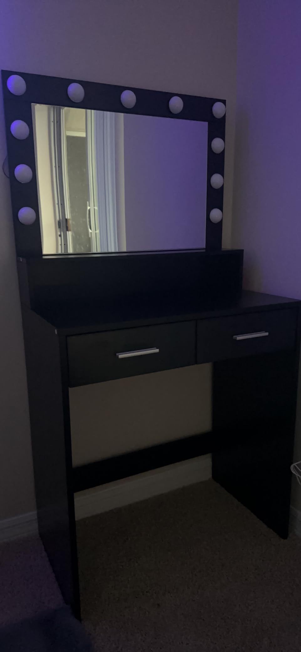 THE FURNITURE CO. Vanity Default Vanity Desk with Mirror and Lights Large Drawer 3 Lighting Modes Adjustable Brightness In Black