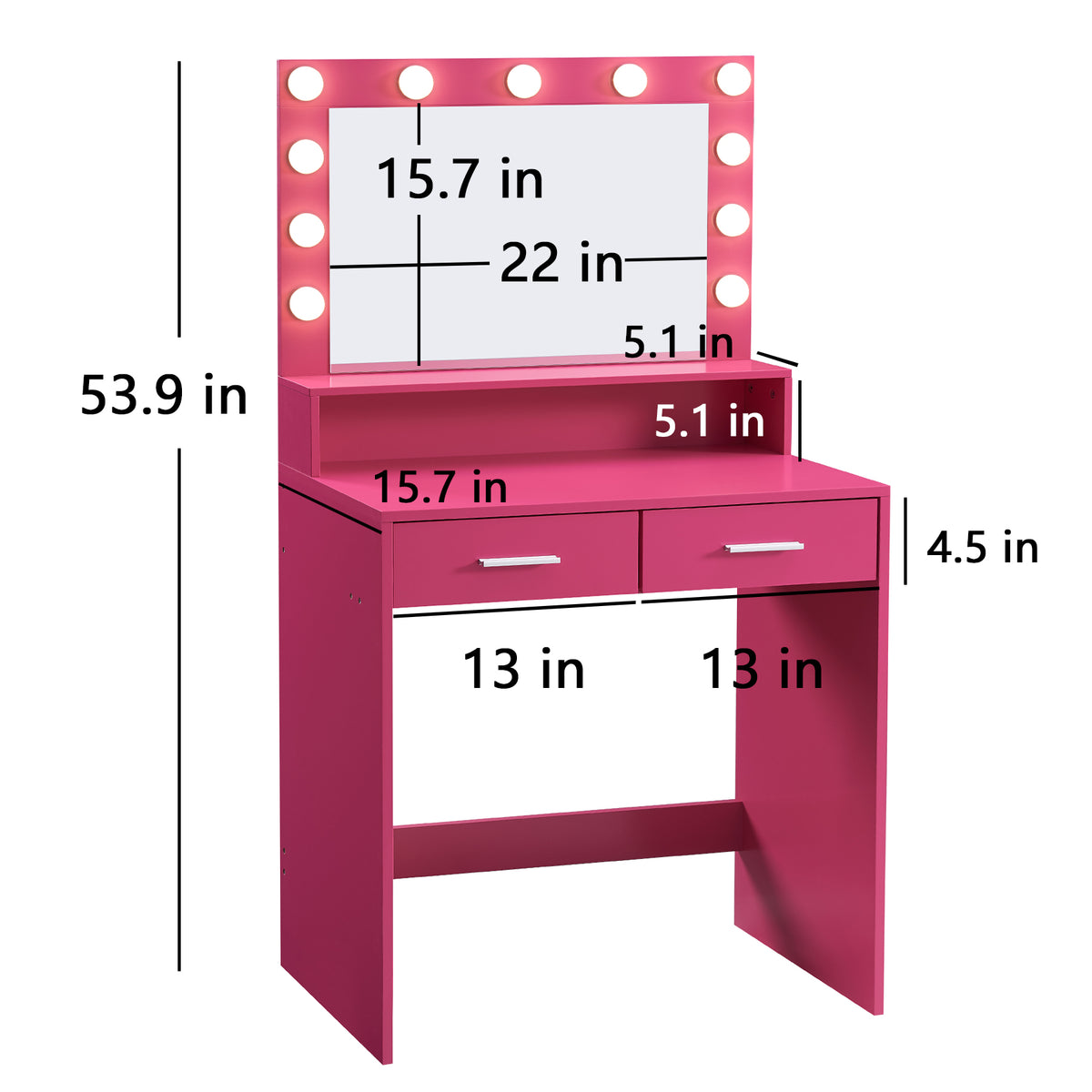 THE FURNITURE CO. Vanity Default Vanity Desk with Mirror and Lights, Large Drawer, 3 Lighting Modes for Makeup in Rose Pink