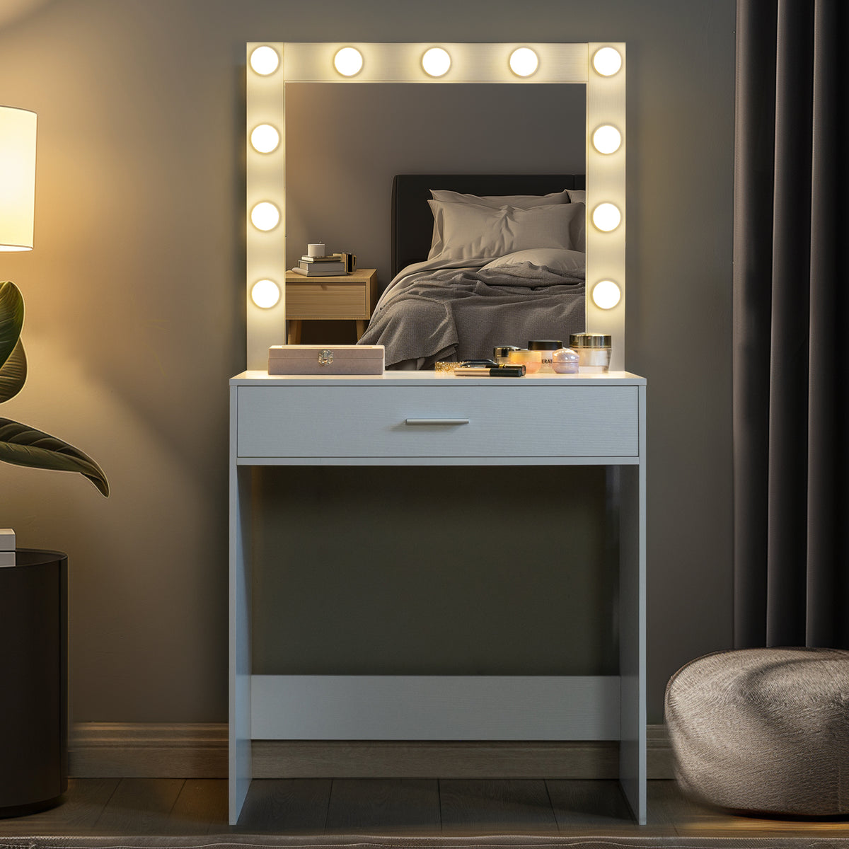 THE FURNITURE CO. Vanity Default Vanity Desk with Mirror and Lights Large Drawer Dresser with Adjustable Brightness In White