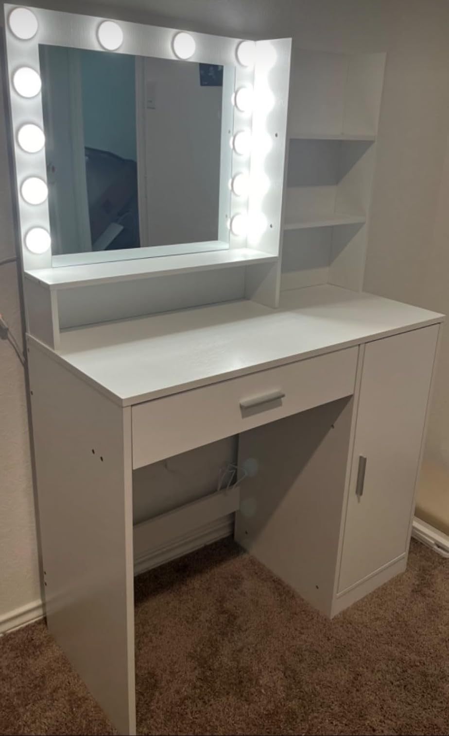 THE FURNITURE CO. Vanity Default Vanity Desk with Mirror &amp; Light Large Drawer Storage Dresser Three Lighting Modes Adjustable Brightness In White