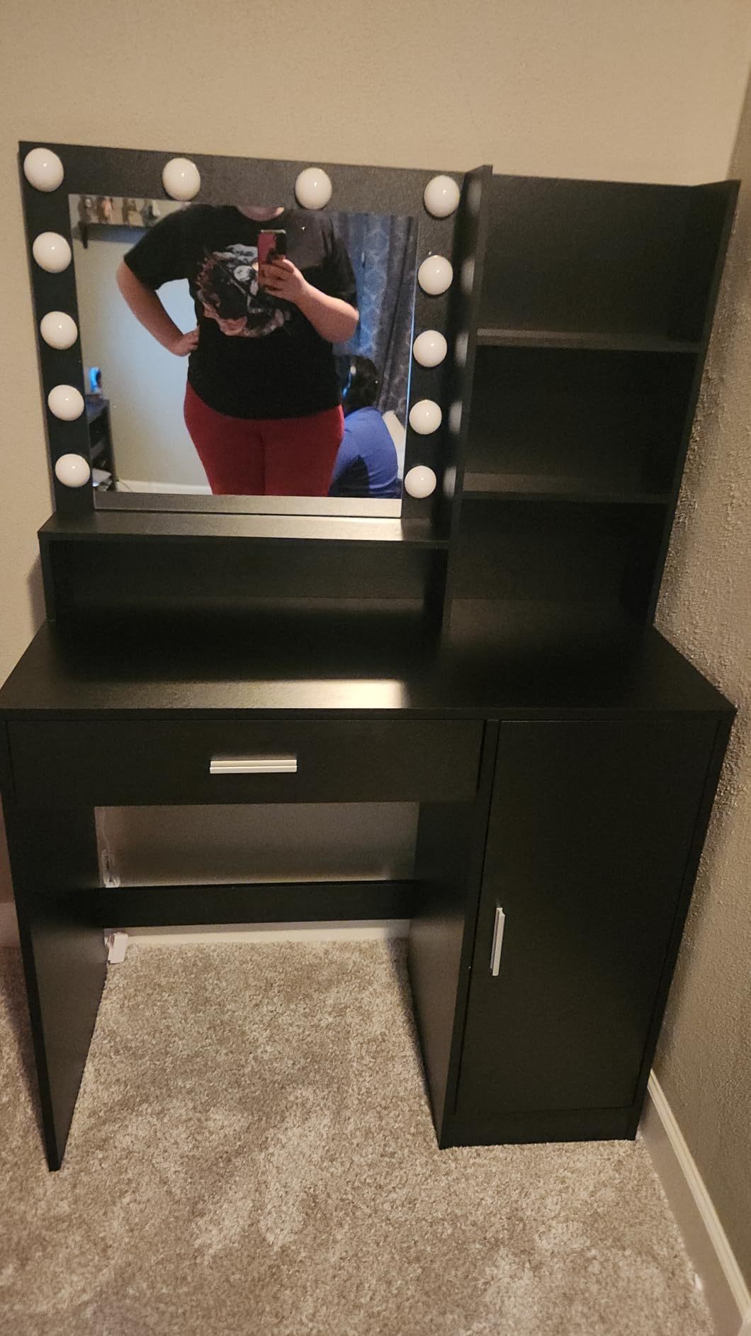 THE FURNITURE CO. Vanity Default Vanity Desk with Mirror &amp; Light Large Drawer Three Level Storage Dresser Adjustable Brightness In Black