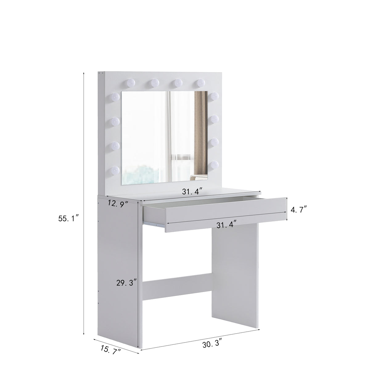 THE FURNITURE CO. Vanity Default Vanity Table With Large Lighted Mirror And Drawer In White