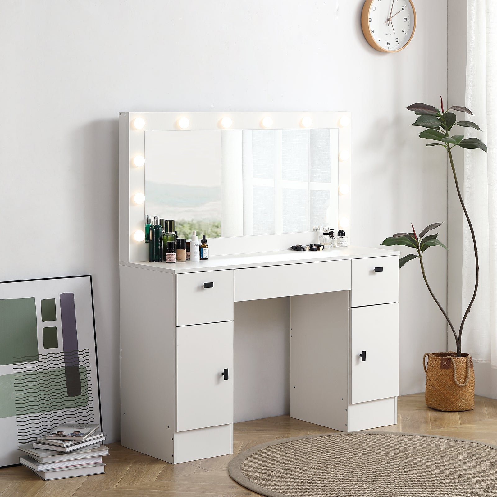 THE FURNITURE CO. Vanity Default Vanity Table With Lighted Mirror And 3 Drawers In White