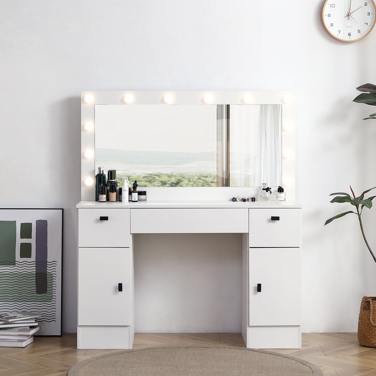 THE FURNITURE CO. Vanity Default Vanity Table With Lighted Mirror And 3 Drawers In White