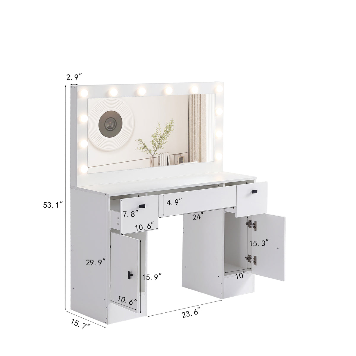 THE FURNITURE CO. Vanity Default Vanity Table With Lighted Mirror And 3 Drawers In White