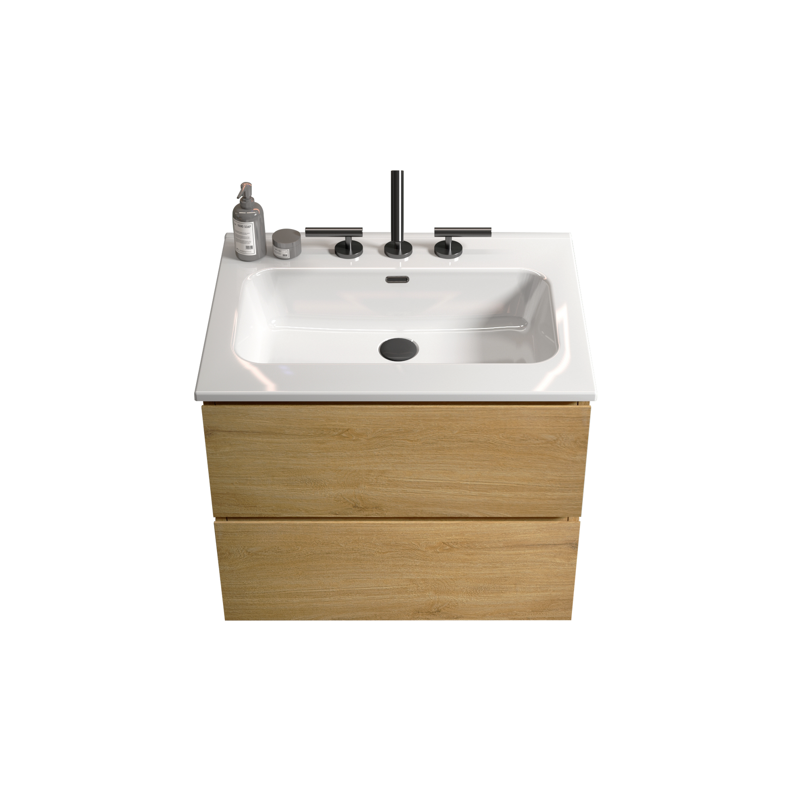 THE FURNITURE CO. Vanity Default Wall Mount 24 Inch Natural Oak Bathroom Vanity with Ceramic Sink and Three Faucet Holes Large Storage Modern Design In Natural Oak