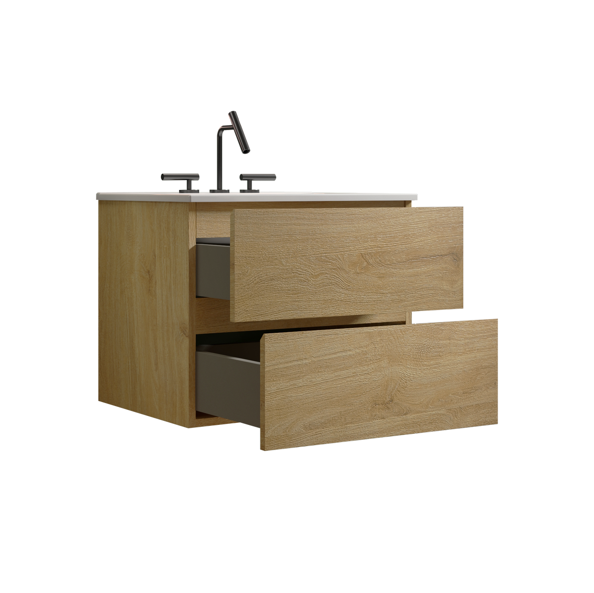 THE FURNITURE CO. Vanity Default Wall Mount 24 Inch Natural Oak Bathroom Vanity with Ceramic Sink and Three Faucet Holes Large Storage Modern Design In Natural Oak