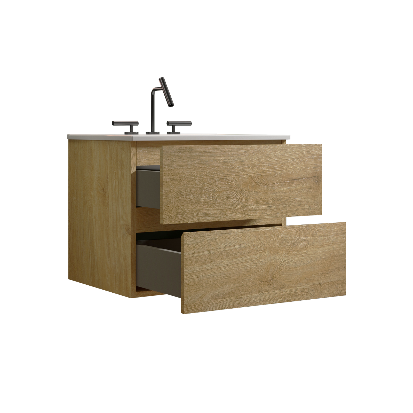 THE FURNITURE CO. Vanity Default Wall Mount 24 Inch Natural Oak Bathroom Vanity with Ceramic Sink and Three Faucet Holes Large Storage Modern Design In Natural Oak