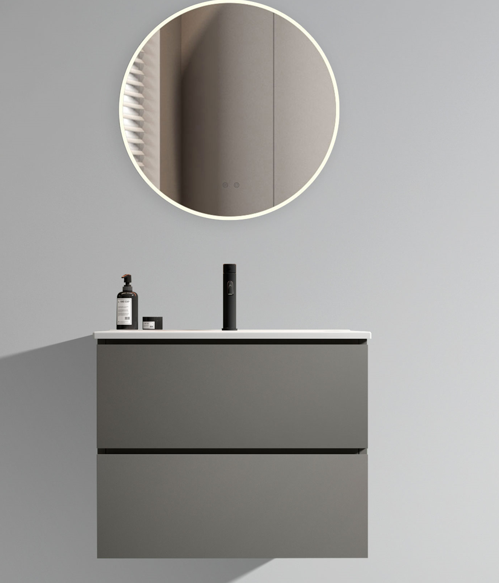 THE FURNITURE CO. Vanity Default Wall Mount 24 Inch Space Grey Bathroom Vanity with Ceramic Sink and One Faucet Hole Large Storage Floating Vanity In Space Grey