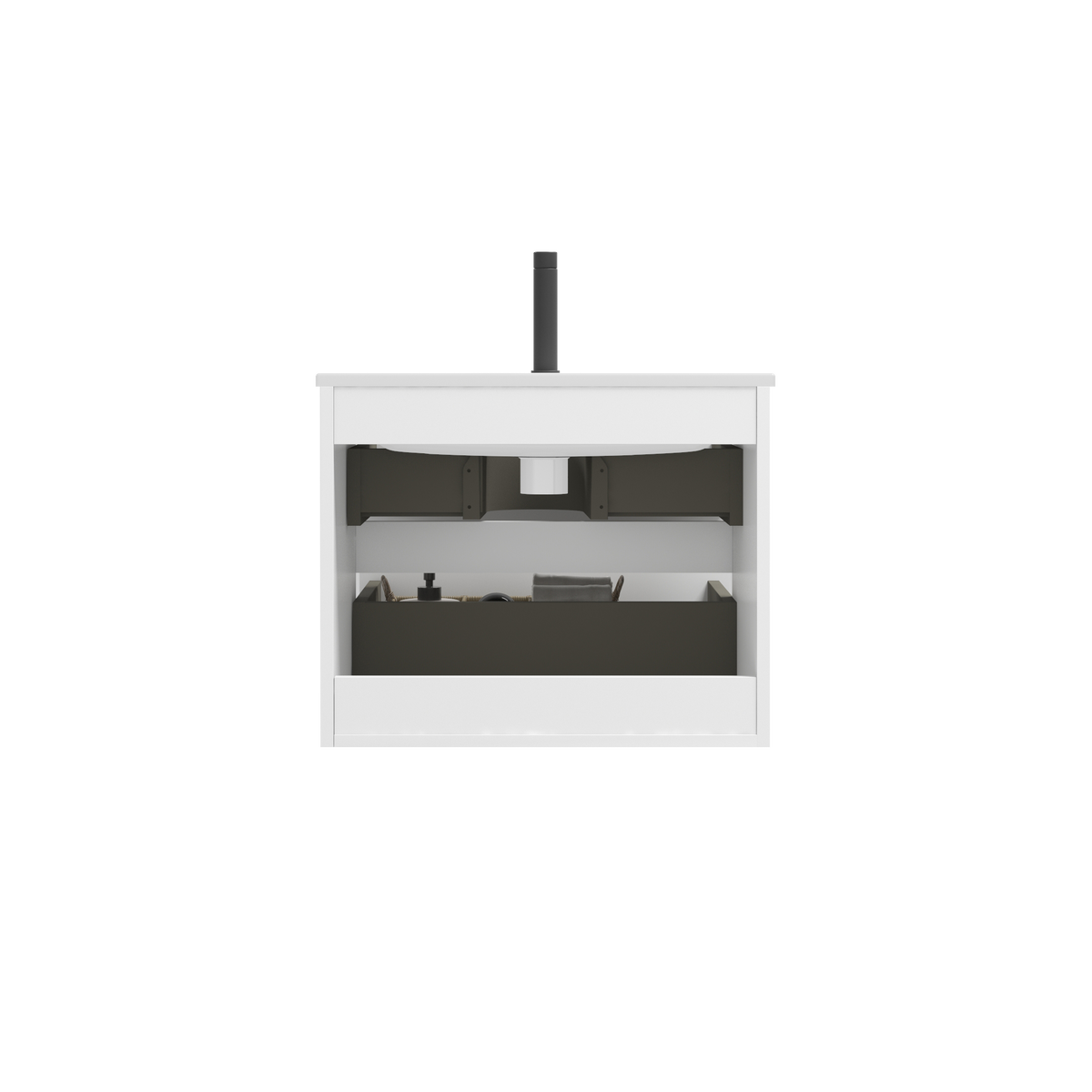 THE FURNITURE CO. Vanity Default Wall Mount 24 Inch White Glossy Bathroom Vanity with Ceramic Sink Large Storage Floating Vanity for Modern Bathroom In White