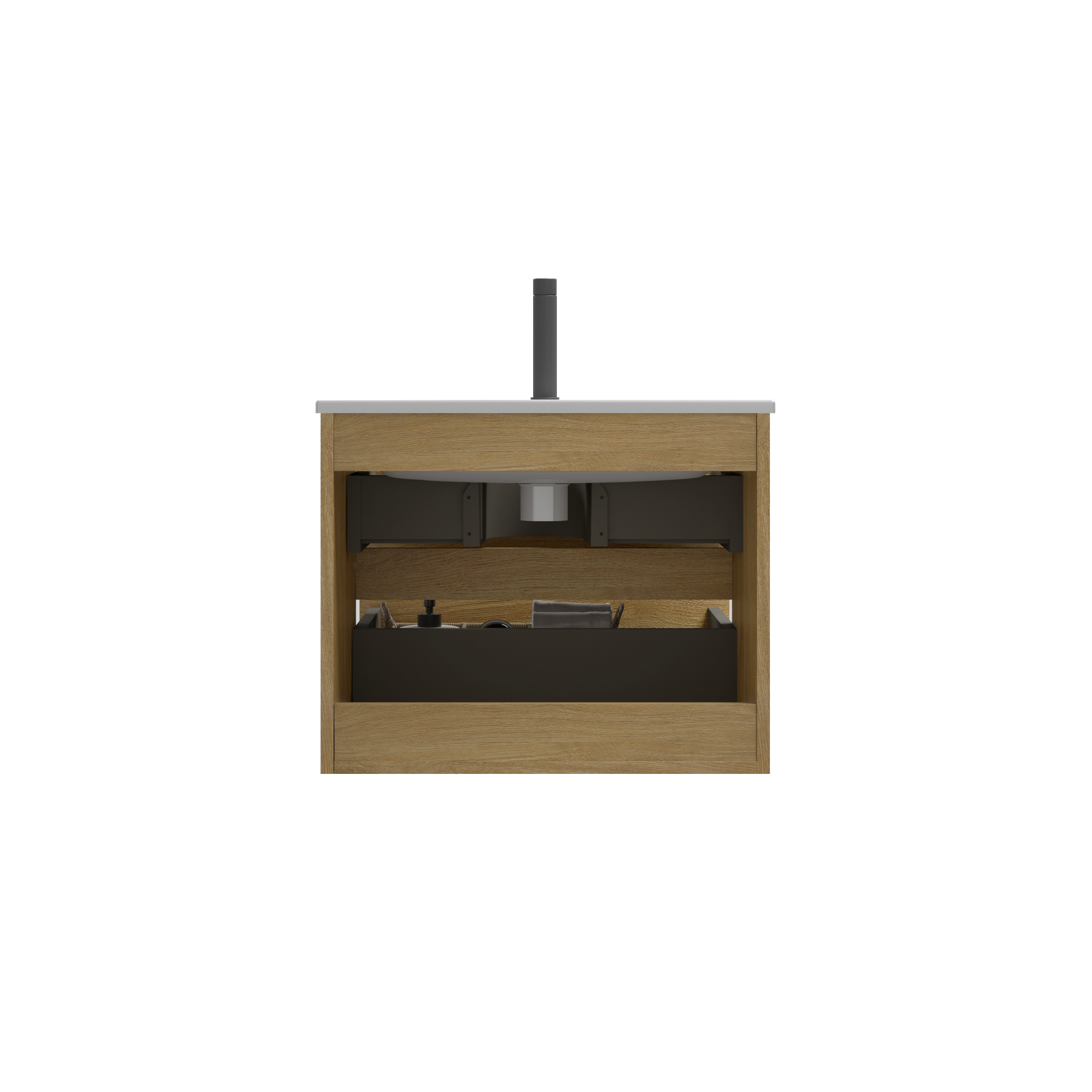 THE FURNITURE CO. Vanity Default Wall Mount 24 Natural Oak Bathroom Vanity with Ceramic Sink One Faucet Hole Large Storage Floating Vanity In Natural Oak