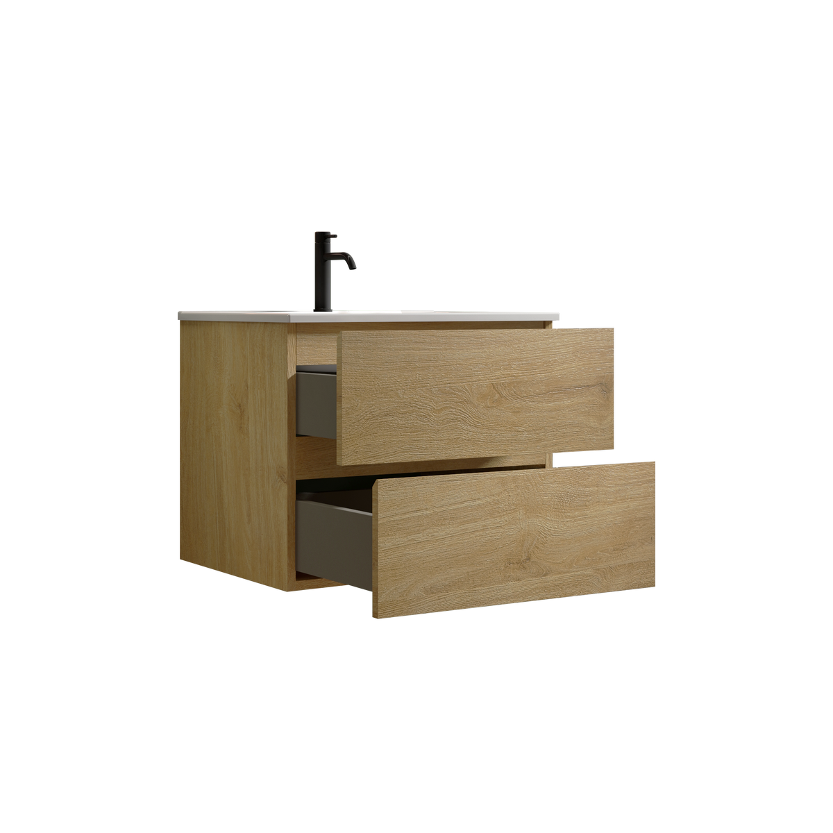 THE FURNITURE CO. Vanity Default Wall Mount 24 Natural Oak Bathroom Vanity with Ceramic Sink One Faucet Hole Large Storage Floating Vanity In Natural Oak