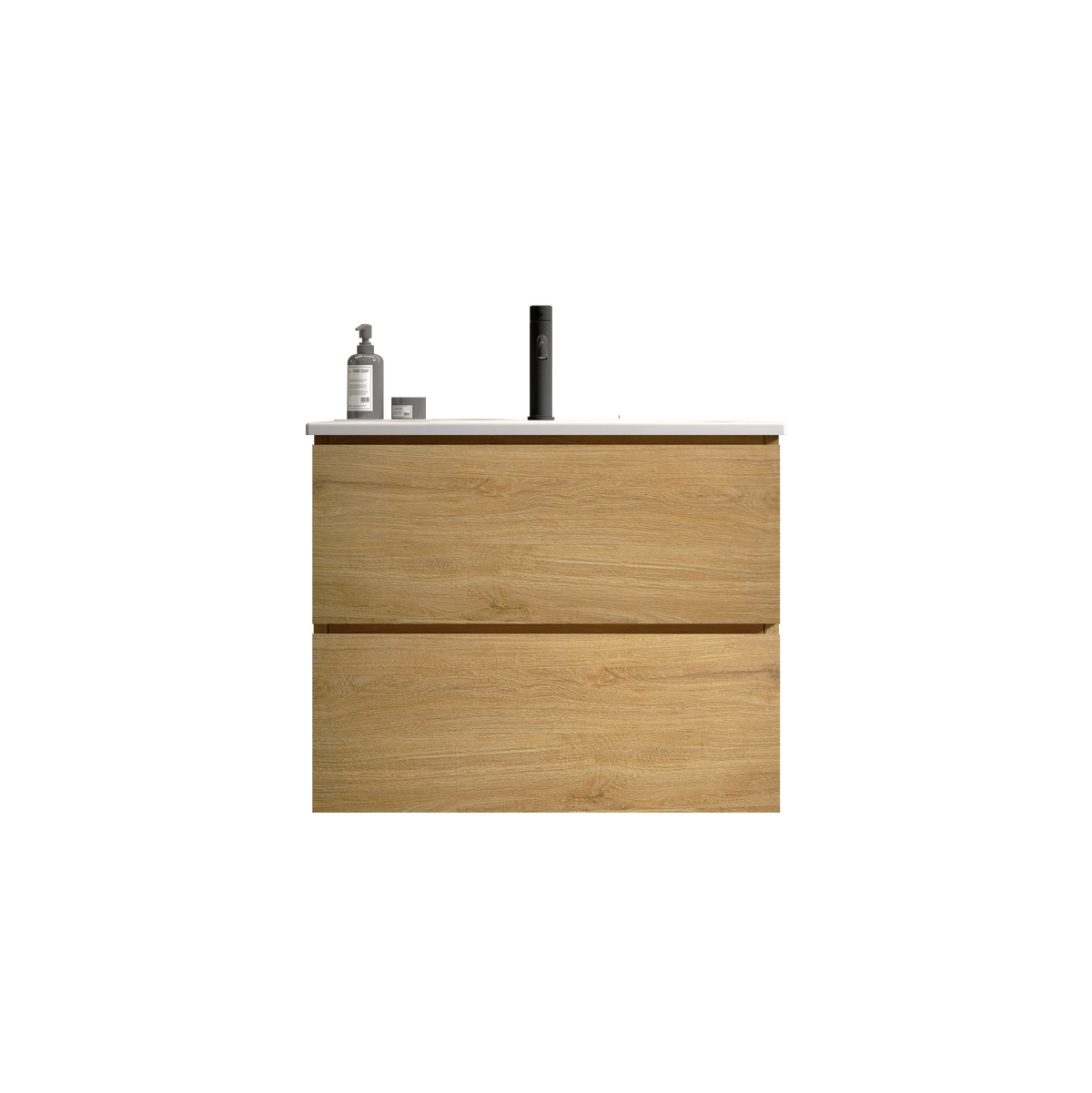 THE FURNITURE CO. Vanity Default Wall Mount 24 Natural Oak Bathroom Vanity with Ceramic Sink One Faucet Hole Large Storage Floating Vanity In Natural Oak